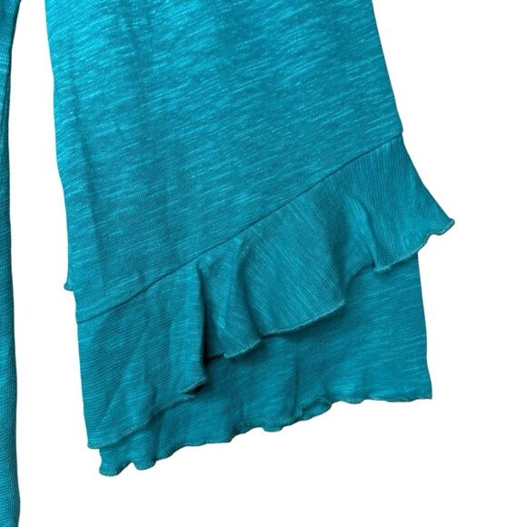 NEW Soft Surroundings Erin Tunic Top Teal Blue Linen Blend Ruffle Sleeve Top SzM - Picture 4 of 15